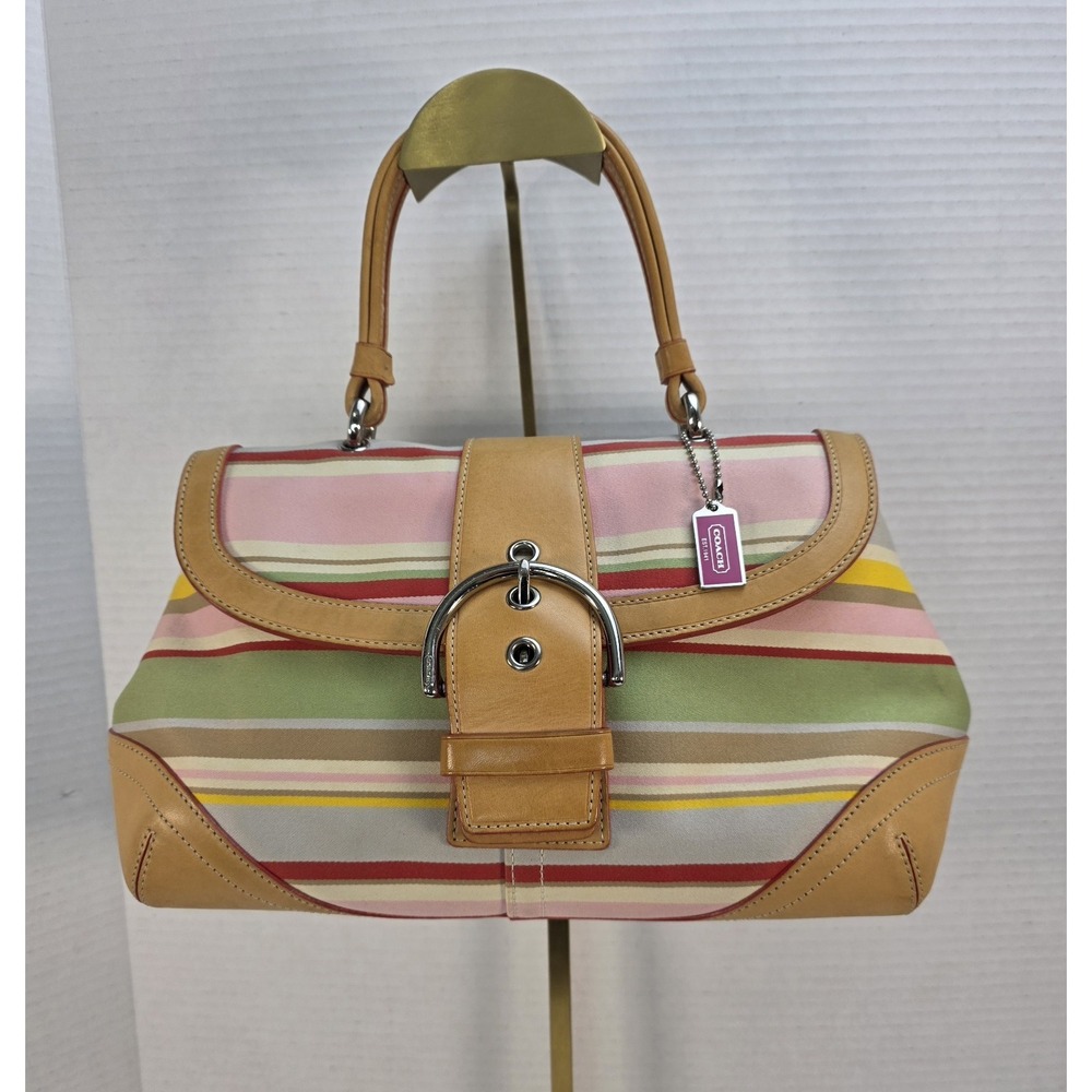 Vintage Coach‎ Soho Twill Striped Rainbow Top Handle Bag B04J-4438